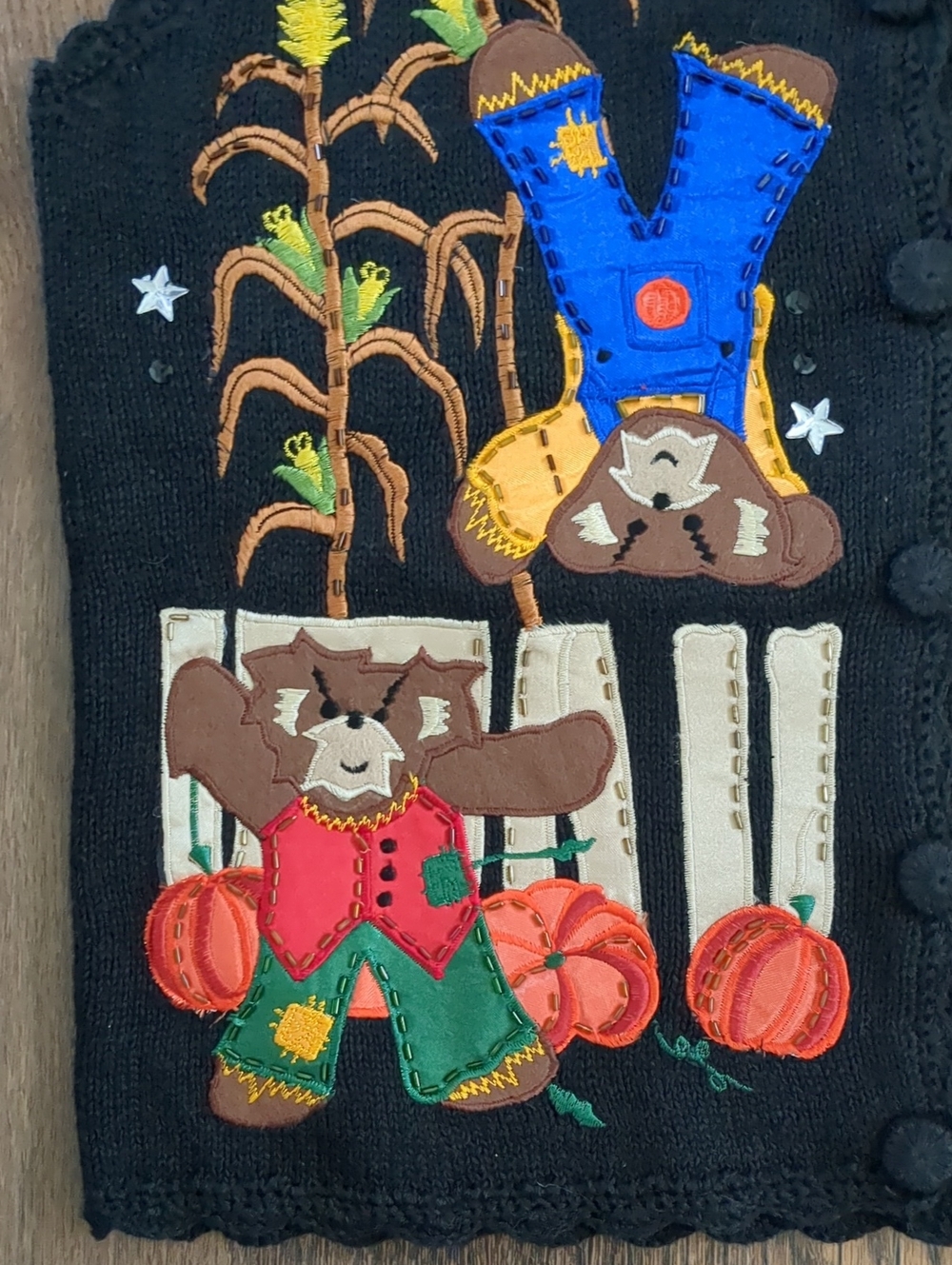 Vintage Retro 2000s Basic Editions Scarecrow Autumn Fall Sweater Vest, Sz Medium - Picture 3 of 7